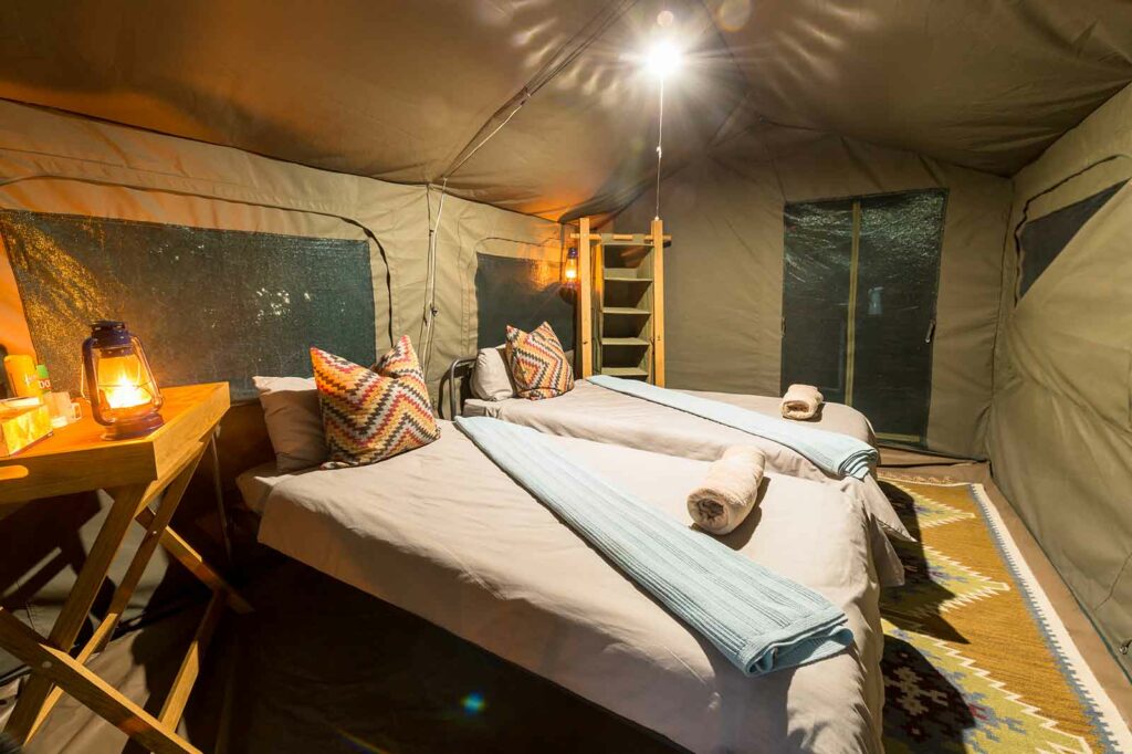 Guest tent interior at Xobega Island Guest tent interior at Xobega Island
